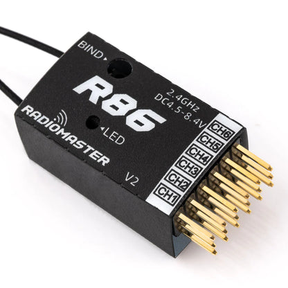RadioMaster R86 V2 Receiver - 2.4GHZ 6Channel PWM Receiver Compatible With D8, D16, SFHSS