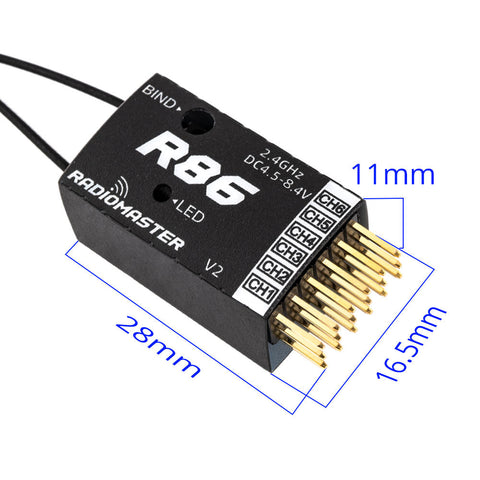 RadioMaster R86 V2 Receiver - 2.4GHZ 6Channel PWM Receiver Compatible With D8, D16, SFHSS 7 R86 V2 Receiver