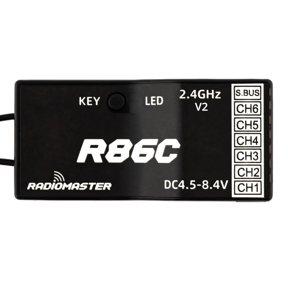 RadioMaster R86C V2 Receiver, 2.4GHz S.BUS KEY LED V2 CH6 CH5 CHA