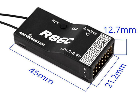 RadioMaster R86C V2 Receiver - 2.4GHZ 6 Channel PWM / 8 Channel Sbus Compatible With Frsky D8 / D16 and Futaba SFHSS 6 RadioMaster R86C V2 Receiver