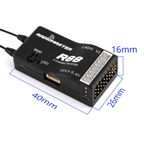 RadioMaster R88 V2 Receiver - 2.4GHZ 8 Channel PWM/Sbus 1KM Range Suitable for Drone, RC Models 7 R88 V2 Receiver