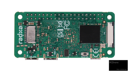 RADXA ZERO 3W board rear view with eMMC, microSD slot, antenna connector and regulatory markings
