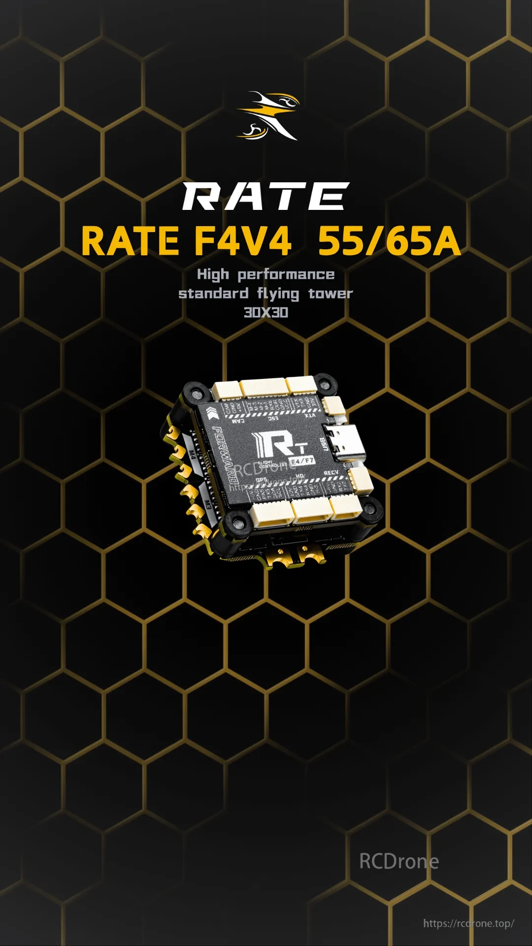 RATEFPV F4V4 30x30 3-6S 32-bit flight controller and 55/65A ESC stack