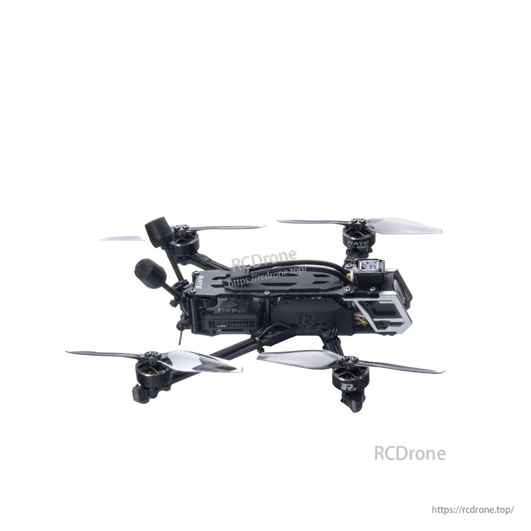 RATEFPV L40 Pro FPV drone side profile showing its low-profile frame and four motors