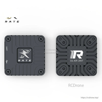 RATE enclosure and DJI O4 Air Unit shown side by side from above