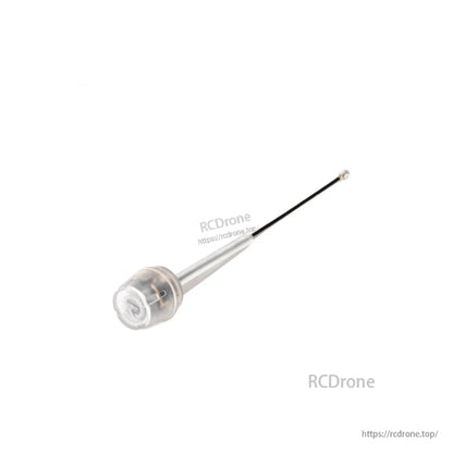 Clear circularly polarized antenna with coax lead and miniature connector