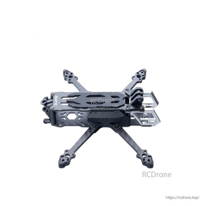 Assembled carbon fiber FPV frame shown from the underside