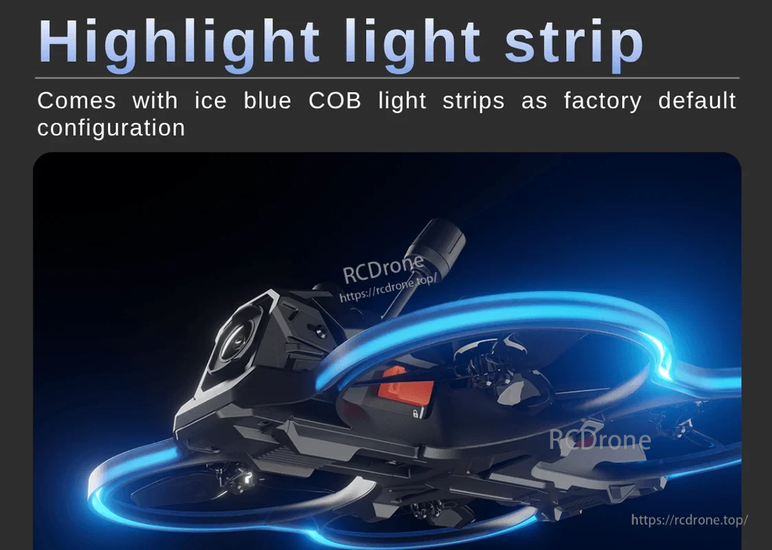 Snap 30 cinewhoop drone with factory-installed ice blue 12V COB light strip