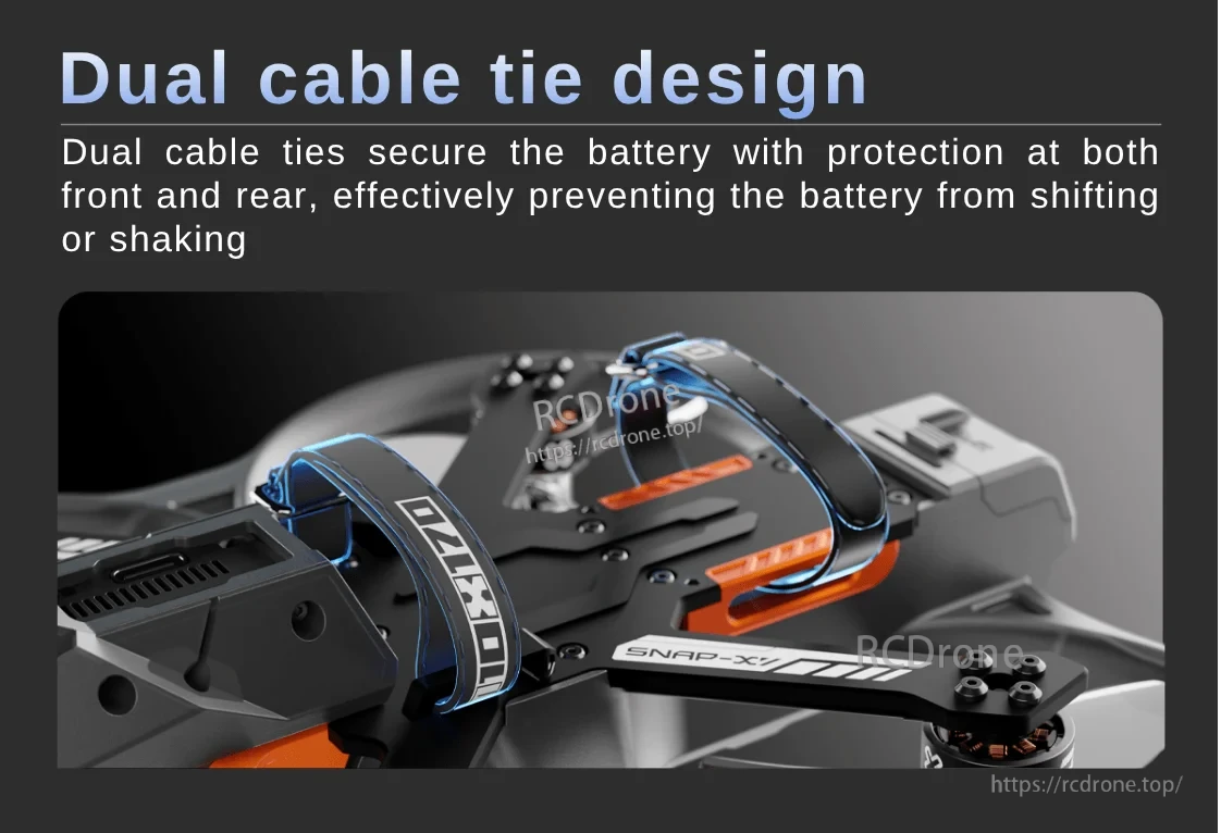 Snap 30 dual front and rear battery straps securing the battery on the frame