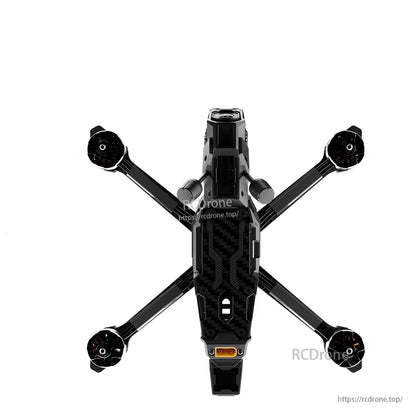 Top-down view of the FPV drone frame with four arms, motors, and rear body section