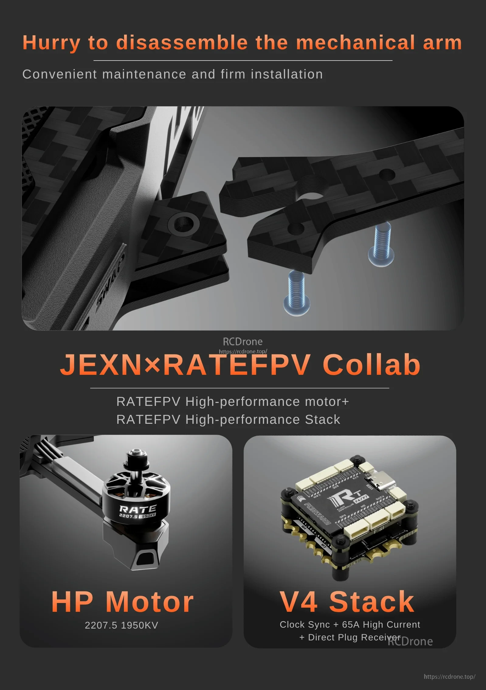 Snap X5 removable arm assembly with RATEFPV motors and flight controller stack