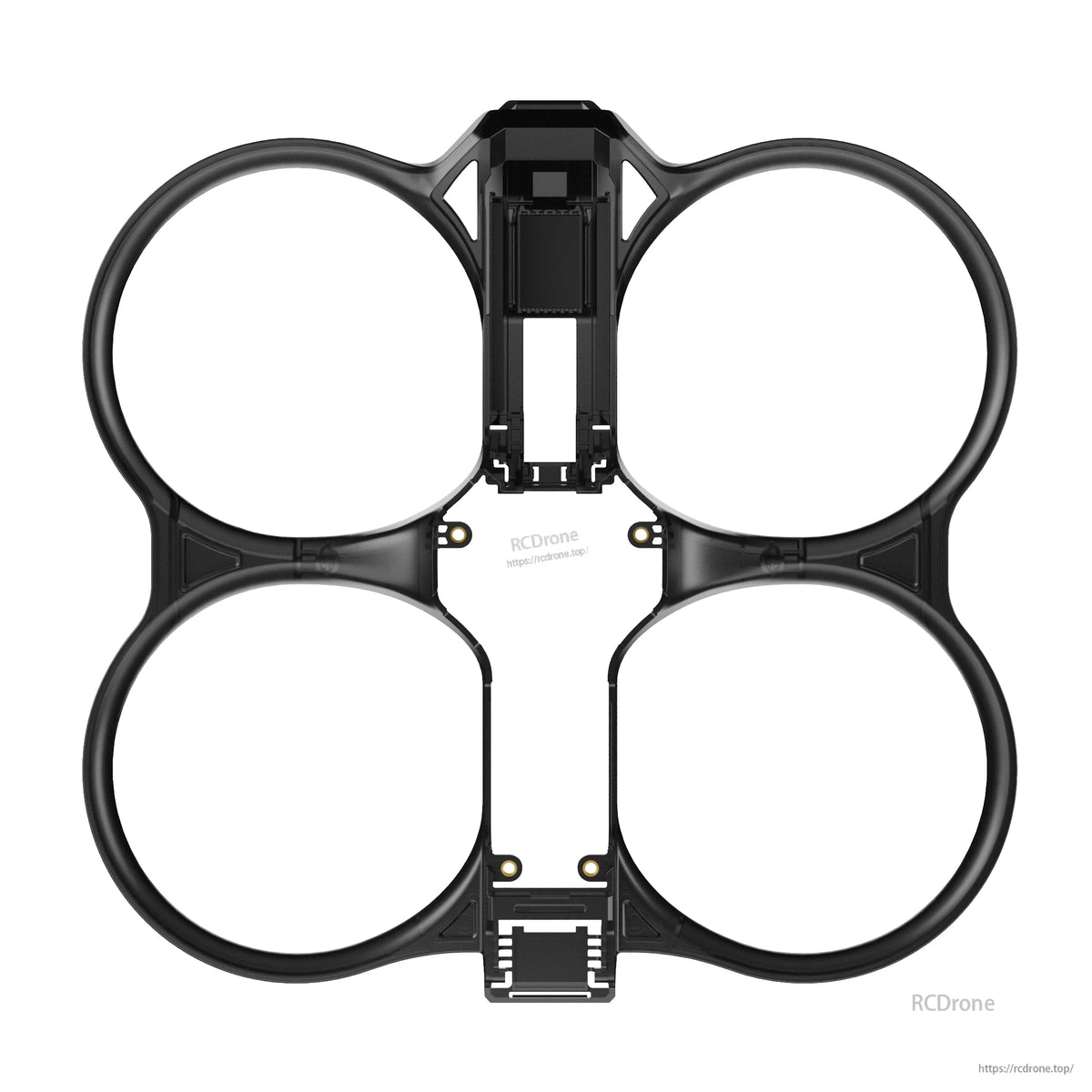 Top view of black four-duct propeller guard assembly for the Snap30 FPV drone frame