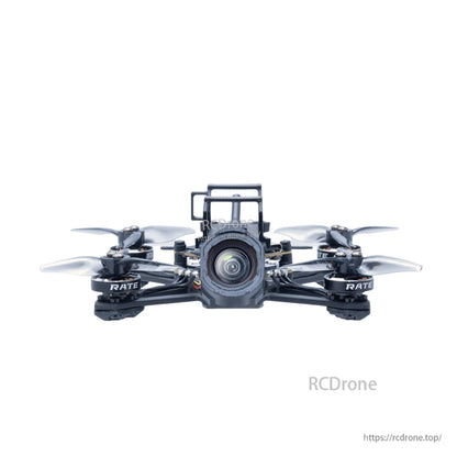 RATEFPV W20-O4 FPV drone low front view with camera lens, motors, and propeller guards