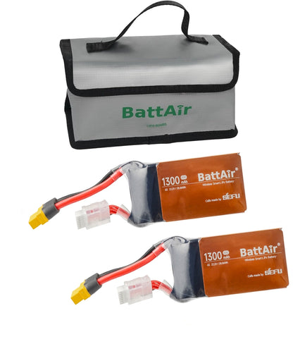 RC LiPo Battery, BattAir 6S 1300mAh RC LiPo batteries with XT60 and balance leads, plus BattAir LiPo Guard storage bag