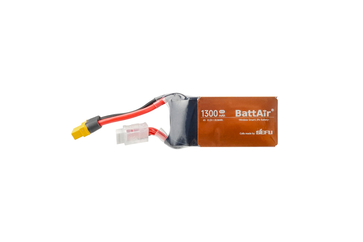 BattAir 1300mAh 6S 22.2V RC LiPo battery with XT60 power lead and white balance connector