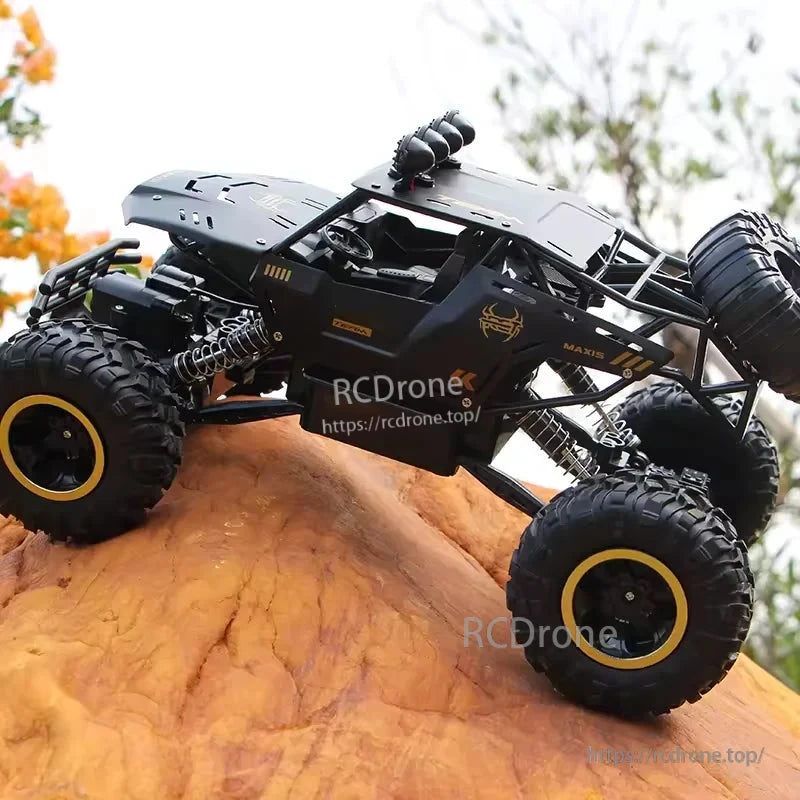 RC Off-Road Truck 1/12 4WD Alloy Climbing Car, A 1/12 scale 4WD alloy RC truck with dual motors, 20 km/h speed, 2.4GHz control, and 45° climbing ability.