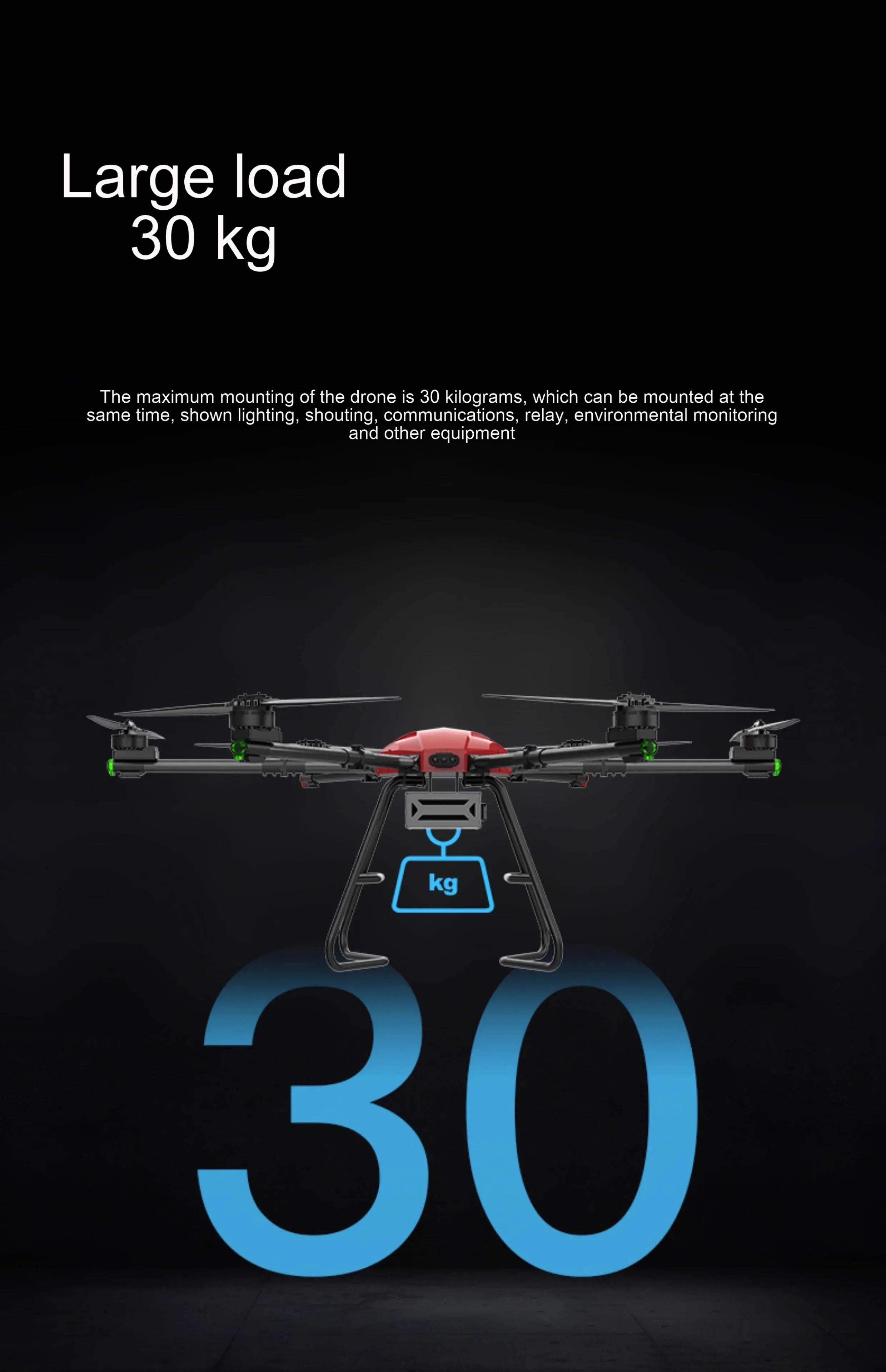 RCDRONE T30 TETHEED DRONE -30kg 200M High 24 Hours Continuous Work for Lighting, Communication, EmergenCies