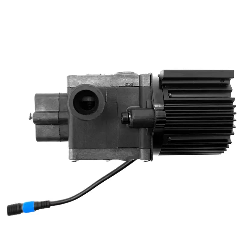 RCDrone BWP-04 8L Brushless Water Pump, RCDrone BWP-04 brushless water pump with finned motor housing, side inlet port, and wired connector lead