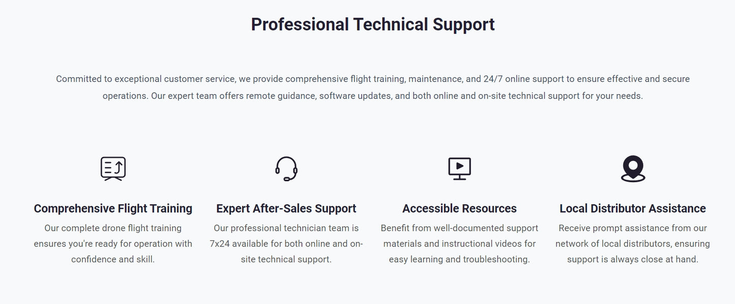 RCDrone, Professional technical support provides comprehensive flight training, maintenance, and online support for effective and secure operations.