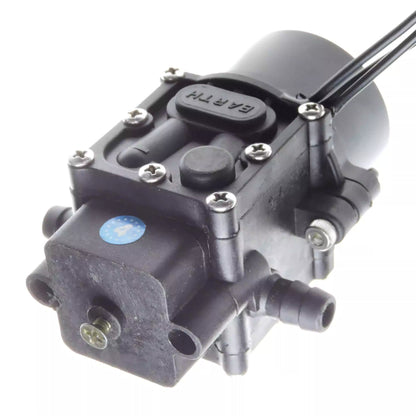 RCDrone DF 24V/48-58.8V Brushless Water Pump, RCDrone DF brushless water pump with black housing, hose barb inlet/outlet ports, and attached power leads