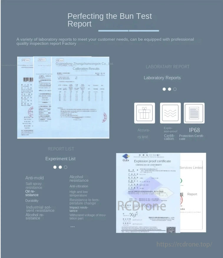 RCDrone FLS01 Capacitive Fuel Level Sensor, RCDrone FLS01 sensor report highlights durability, calibration, explosion-proof certification, IP68 protection, and environmental resistance tests.