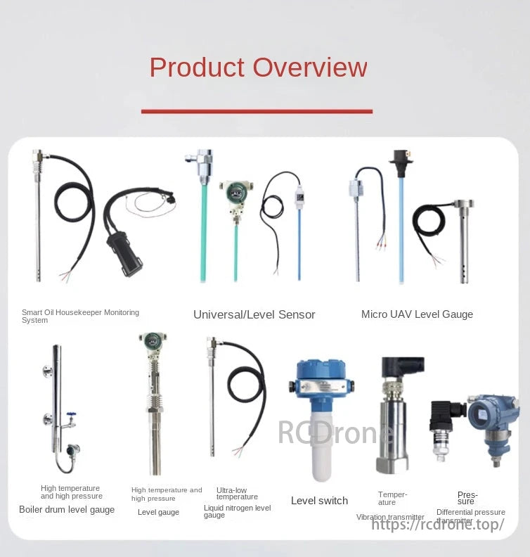 RCDrone FLS01 Capacitive Fuel Level Sensor, Overview of diverse sensors and monitoring systems for various applications, ensuring efficient and safe operations.