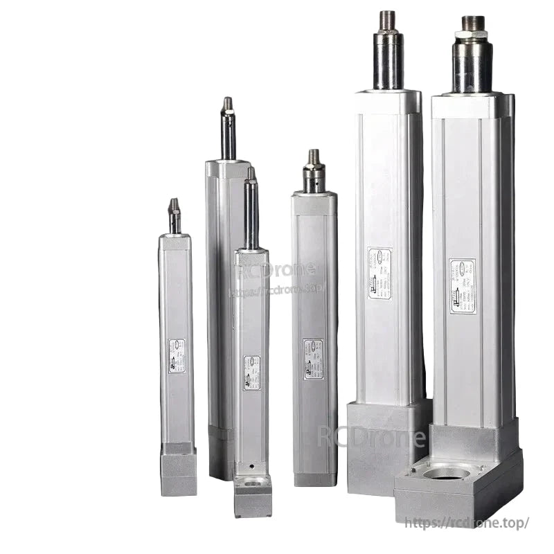 Electric linear actuator with 3kN thrust, 500mm/s speed, 700mm stroke, available in various sizes.