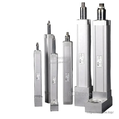 Electric linear actuator with 3kN thrust, 500mm/s speed, 700mm stroke, available in various sizes.