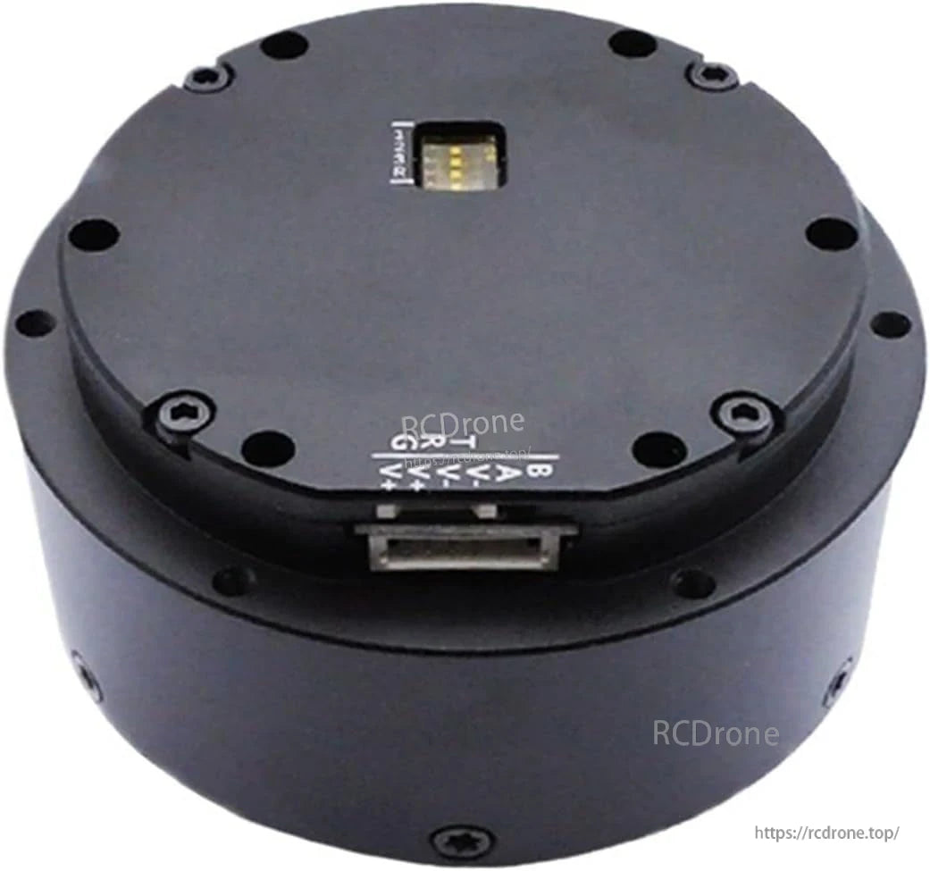 TS6004-10 servo actuator: 4N·m torque, 24V, 1:10 gear ratio, RS485/CAN interface, includes terminal markings and connector.