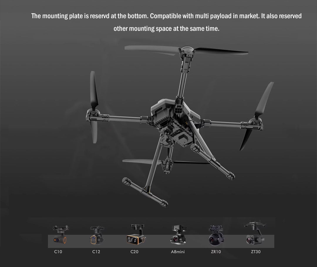 RCDrone, The mounting plate is reserved at the bottom, compatible with multiple payloads and additional mounting spaces.