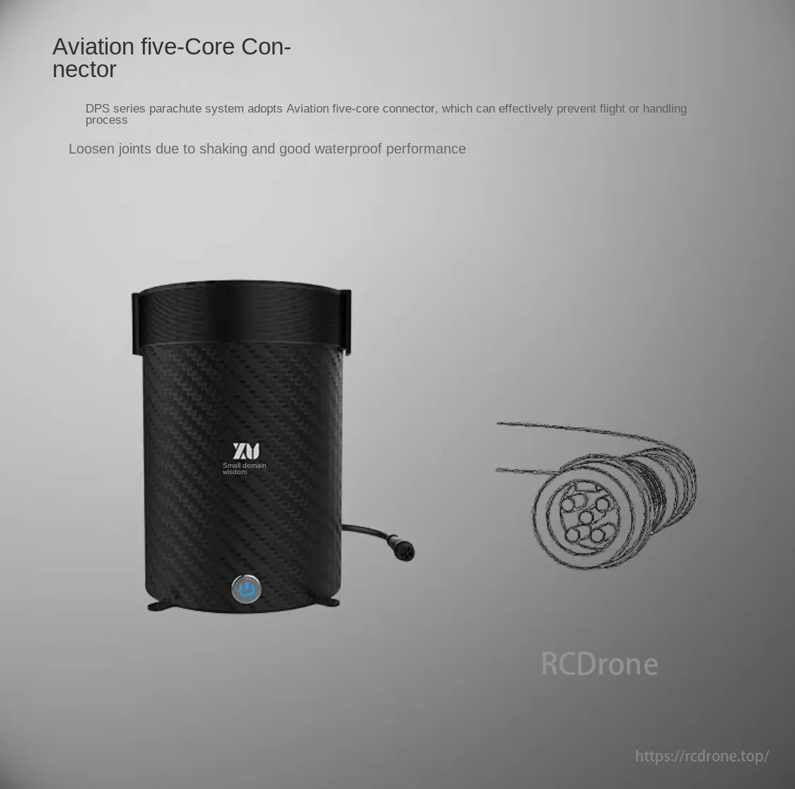 RCDrone XU DPS Drone, Aviation five-core connector prevents loosening during flight or handling, offering good waterproof performance.