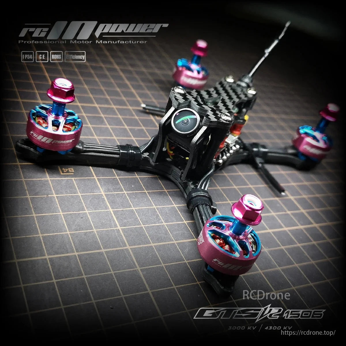 RCINPOWER GTS V2 1506 Brushless Motor for FPV Racing Drone, with 3000KV 6S and 4300KV 4S options, from a professional motor manufacturer.