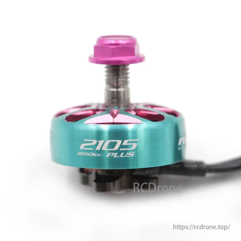 RCINPower GTS V3 2105 Plus 1850KV brushless motor for 5-inch ultralight FPV drones, with pink and teal design.