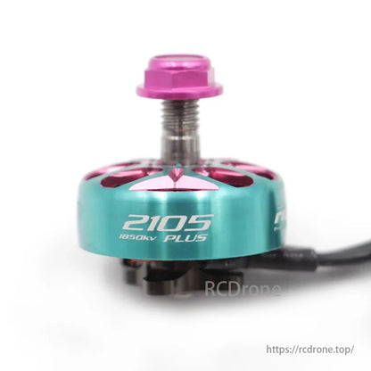 RCINPower GTS V3 2105 Plus 1850KV brushless motor for 5-inch ultralight FPV drones, with pink and teal design.