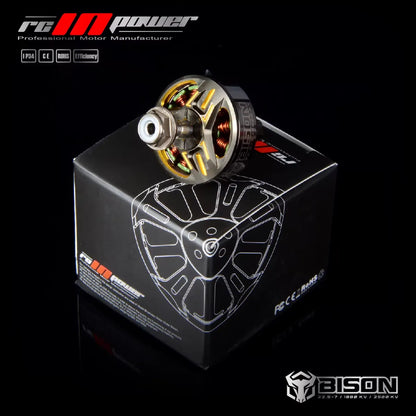 RCInpower Bison 22.5-7 FPV drone brushless motor on retail box, open-bell design with exposed copper windings