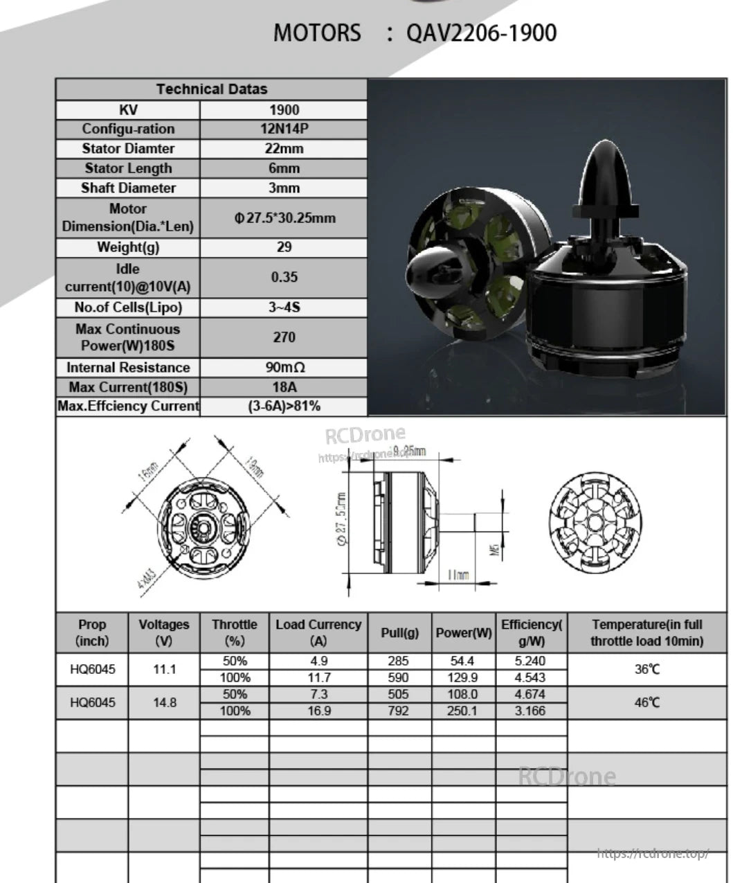 RCInpower QAV 2206 1900KV 2200KV Brushless FPV Motor