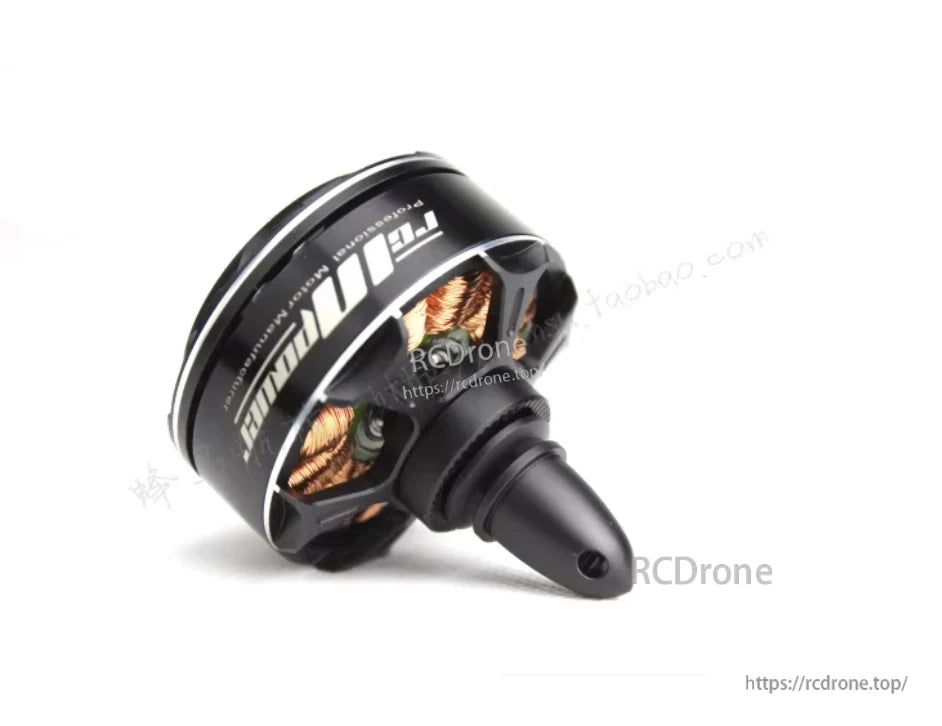 RCInpower X4110 Brushless Motor, RCInpower X4110 brushless drone motor in black, showing exposed copper windings and prop adapter nose cone