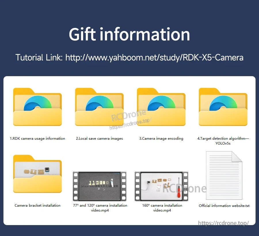 Tutorial and gift information card with link to Yahboom RDK-X5-Camera resources and files