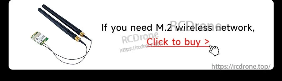 Banner for M.2 wireless network card and antenna kit accessory with click-to-buy prompt