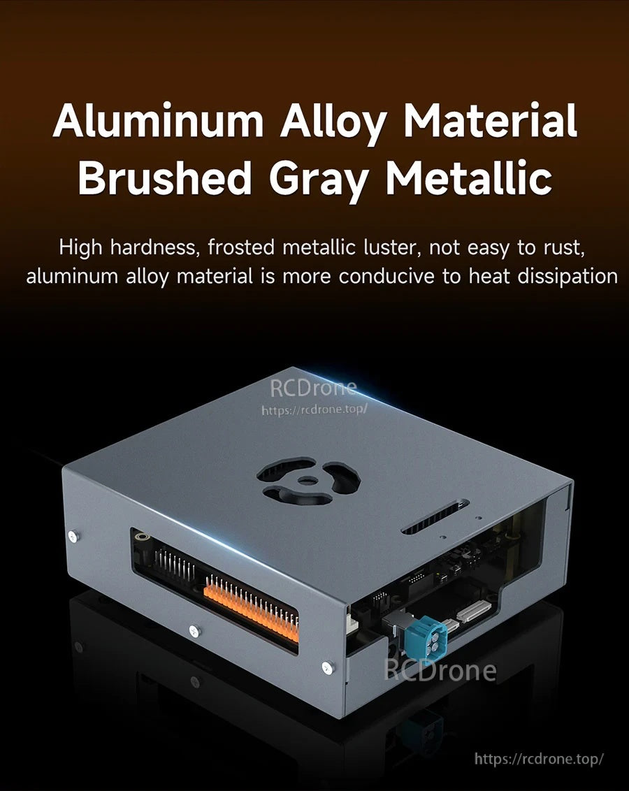 Close view of frosted gray brushed aluminum alloy case material and top ventilation opening