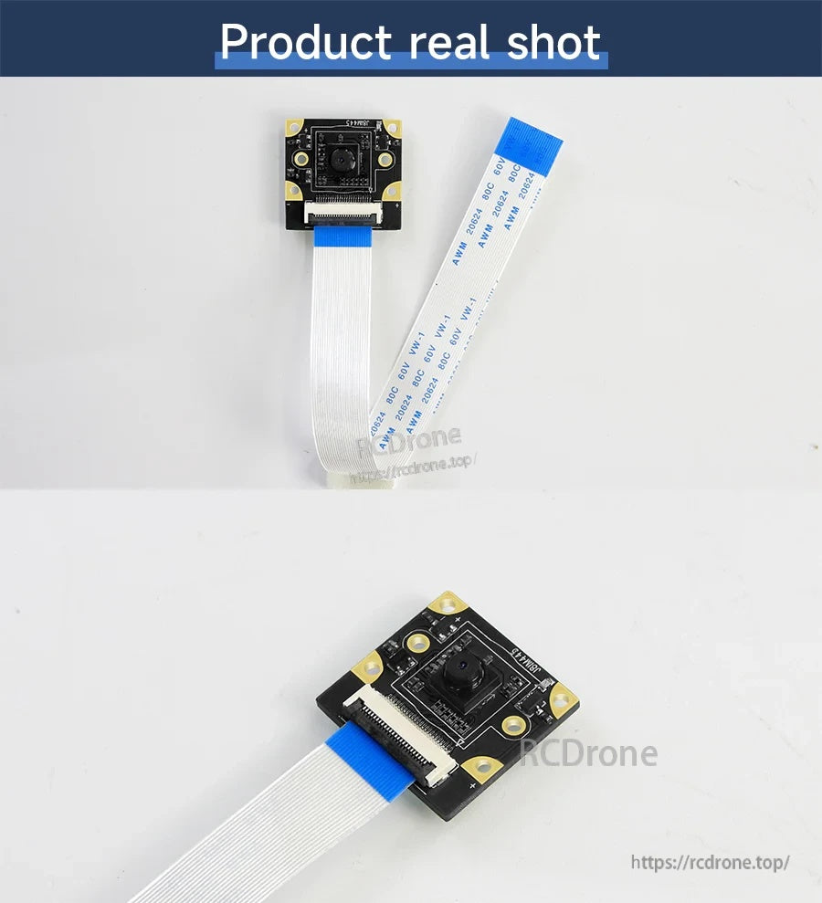 Product real-shot of module and 24‑pin CSI 0.5mm FPC ribbon cable (front and angled)
