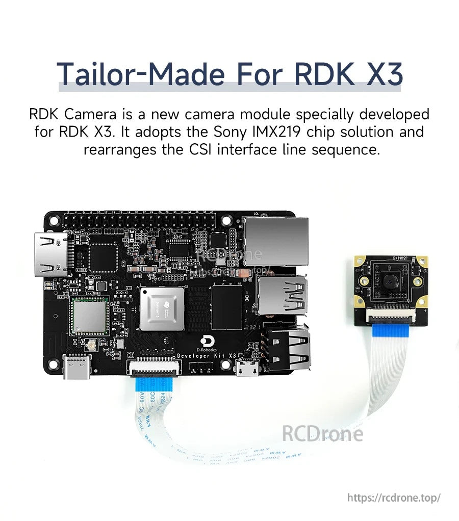 RDK X3 HD Camera connected to D‑Robotics RDK X3 board via CSI, tailored pin sequence for RDK X3