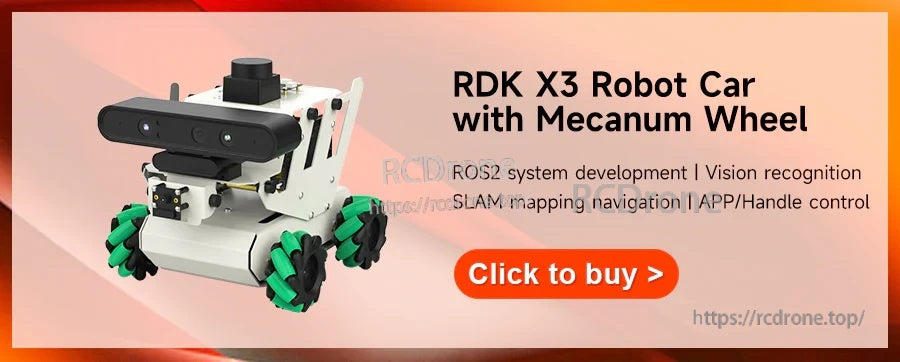 RDK X3 robot car with mecanum wheels for ROS2 vision recognition and SLAM mapping navigation