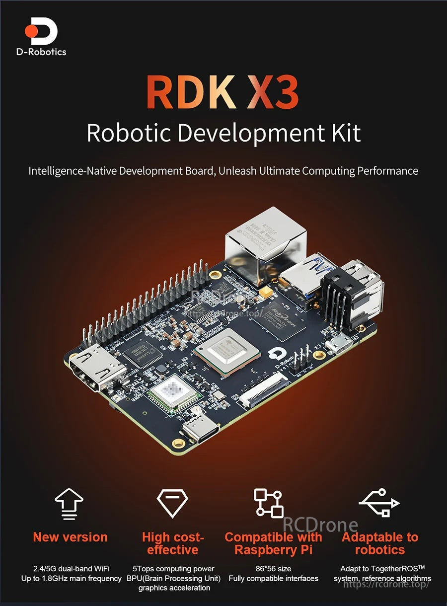 D-Robot RDK X3 robotic development kit board with Raspberry Pi–compatible header and onboard ports