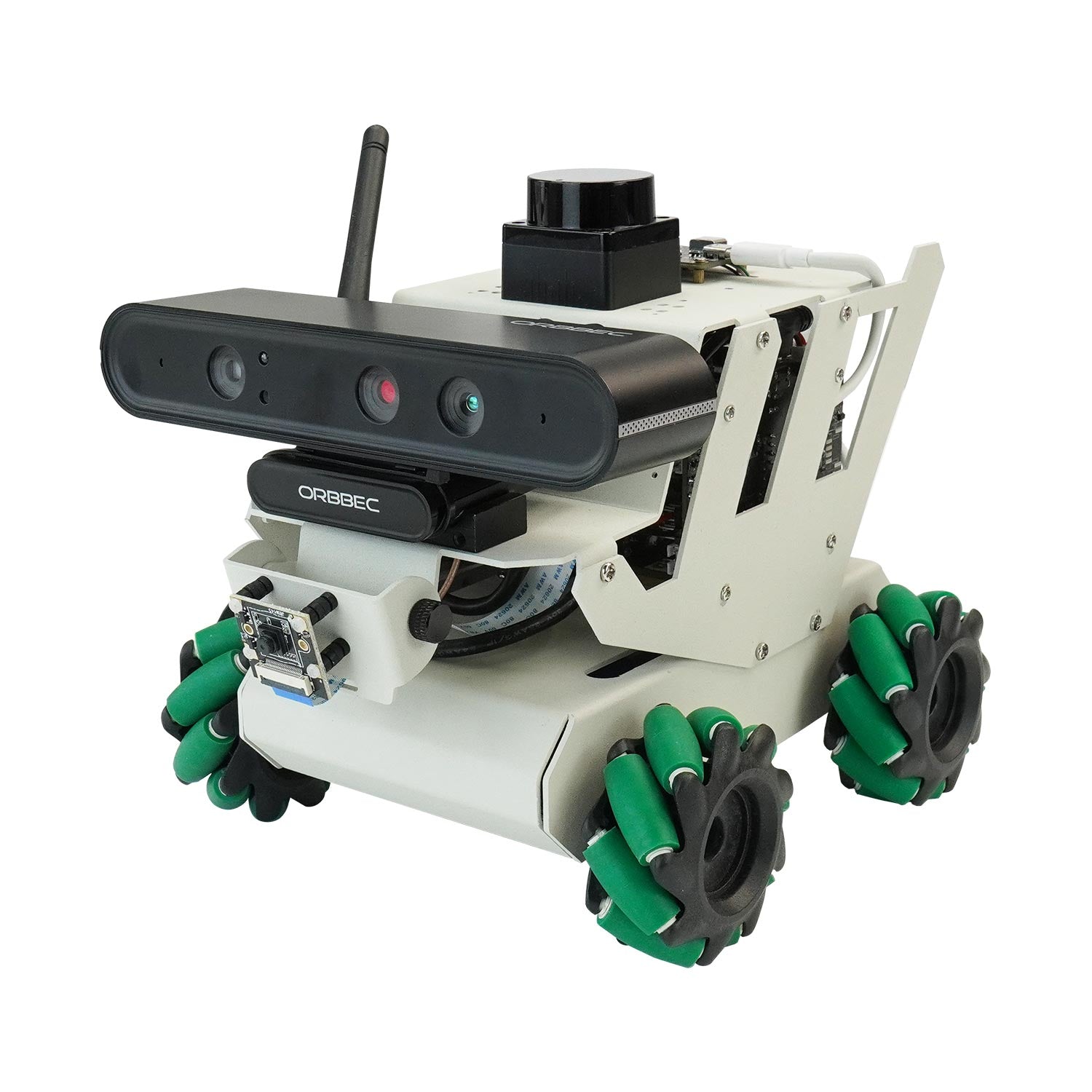 Yahboom RDK ROS2 Robot with Orbbec depth camera and mecanum wheels, front-left studio view