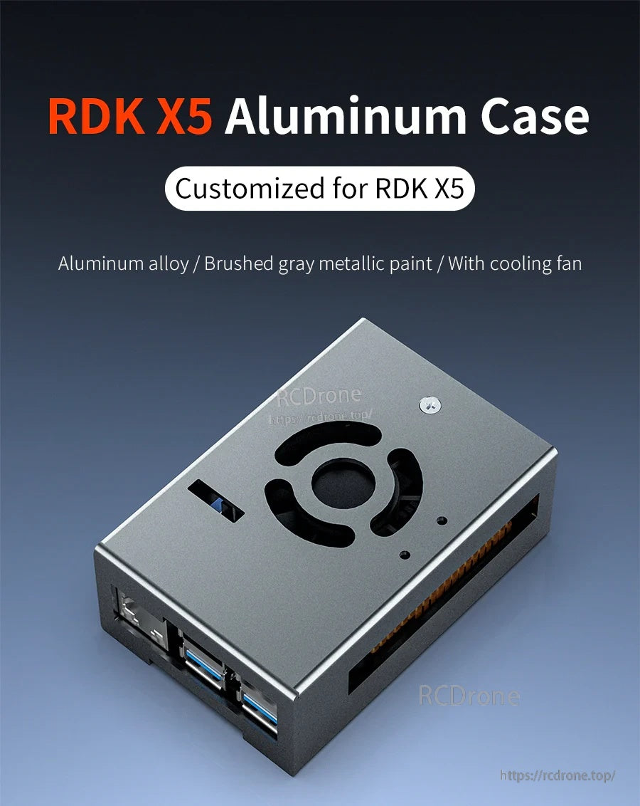 RDK X5 Aluminum Alloy Case in brushed gray finish with top fan vent and full port access