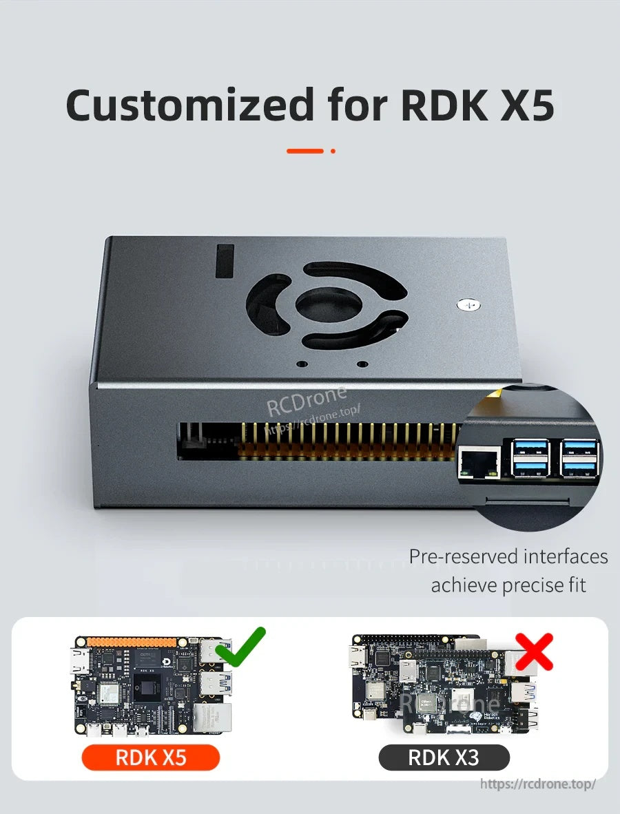 Aluminum case customized for RDK X5 board, with reserved openings and not compatible with RDK X3