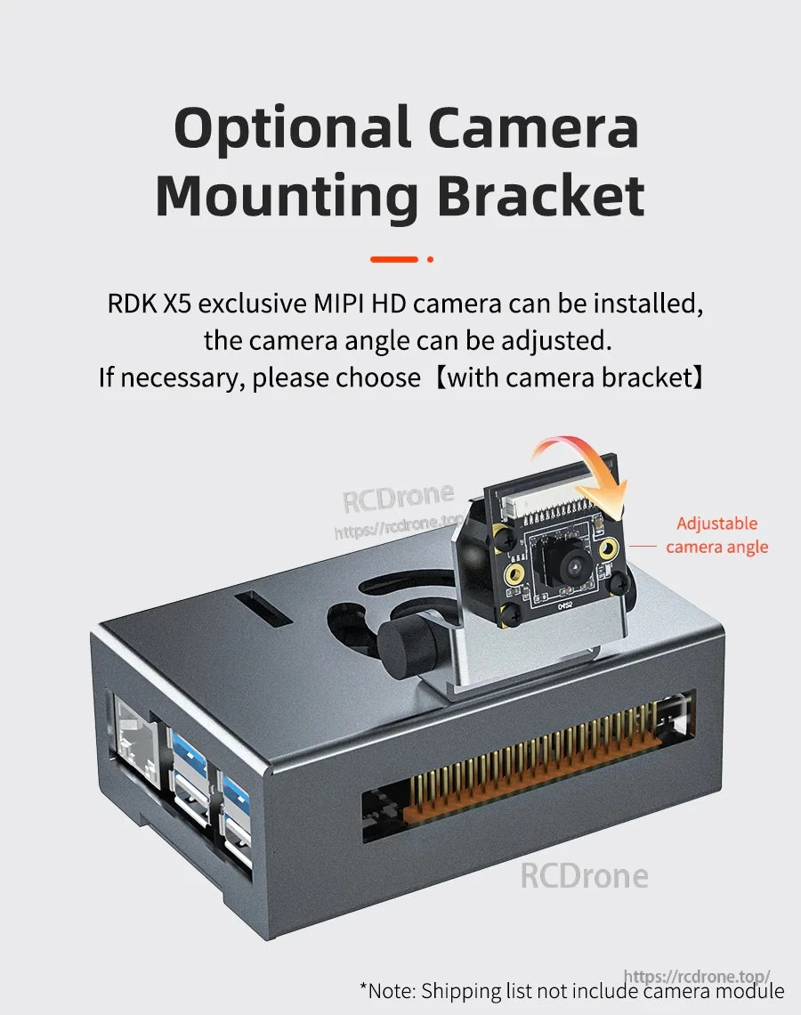 Optional camera mounting bracket on the case, supporting adjustable-angle MIPI camera installation (module not included)