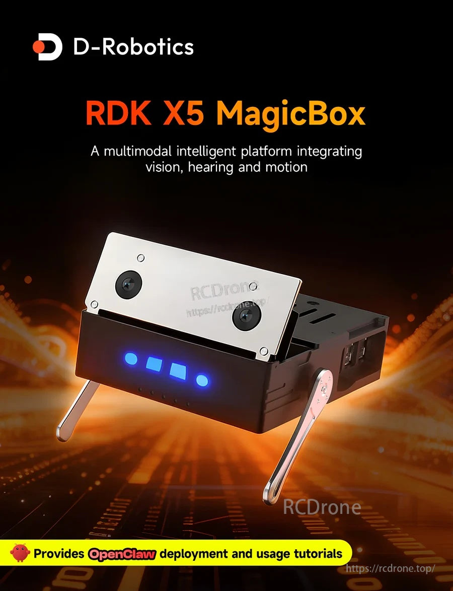 D-Robot D-Robotics RDK X5 MagicBox multimodal AI robot platform with stereo camera, mic, speaker and RGB lights