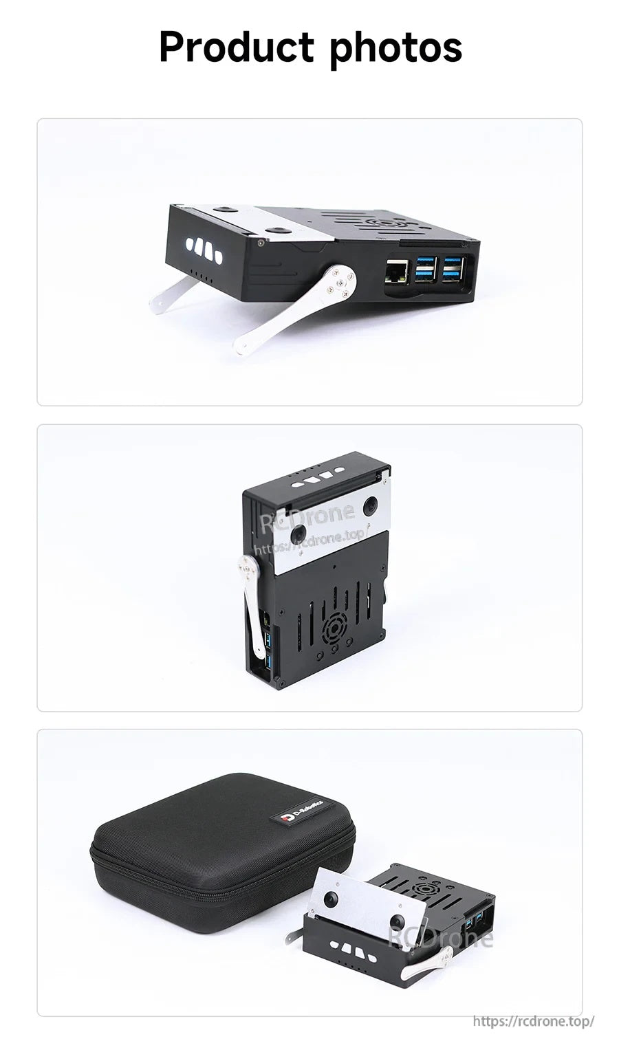 D-Robot compact black control box with metal mounting brackets and two blue USB ports on the front panel